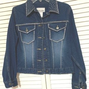 Jean Jacket - Designer -Denim with crystals- Large